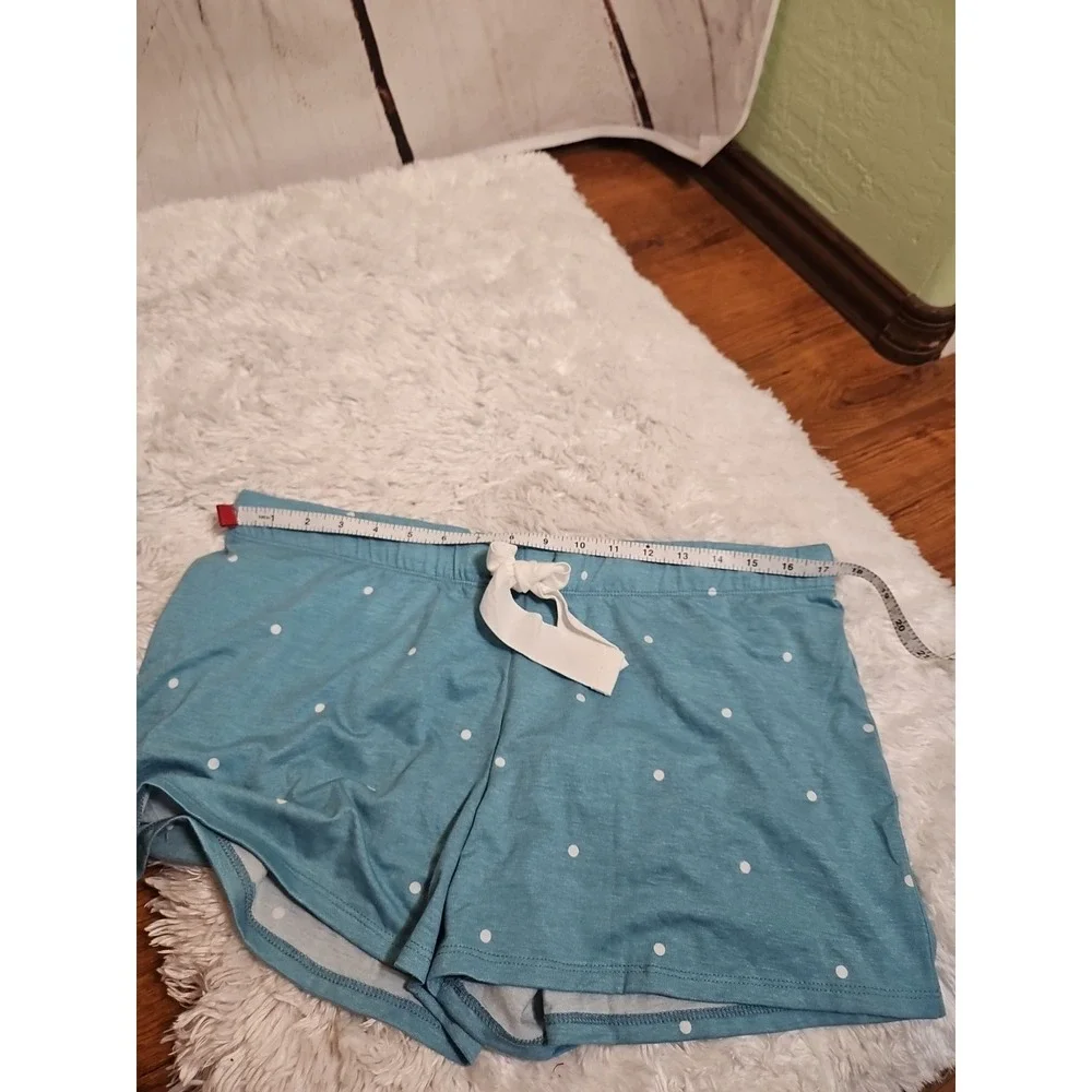 Felina Polka Dot Lounge Shorts M Medium Blue‎ White Drawstring Pajama Sleepwear - Picture 3 of 6